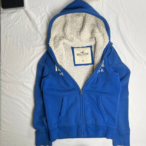 Y2K Hollister California Heavy Zipup Hoodie Sweatshirt Fleece Cotton Faux Fur M - Picture 3 of 6